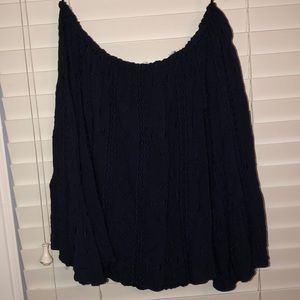 Off the shoulder navy blue shirt
